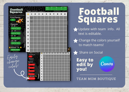 Football Squares Printable||Football Fundraiser | Super Bowl Squares