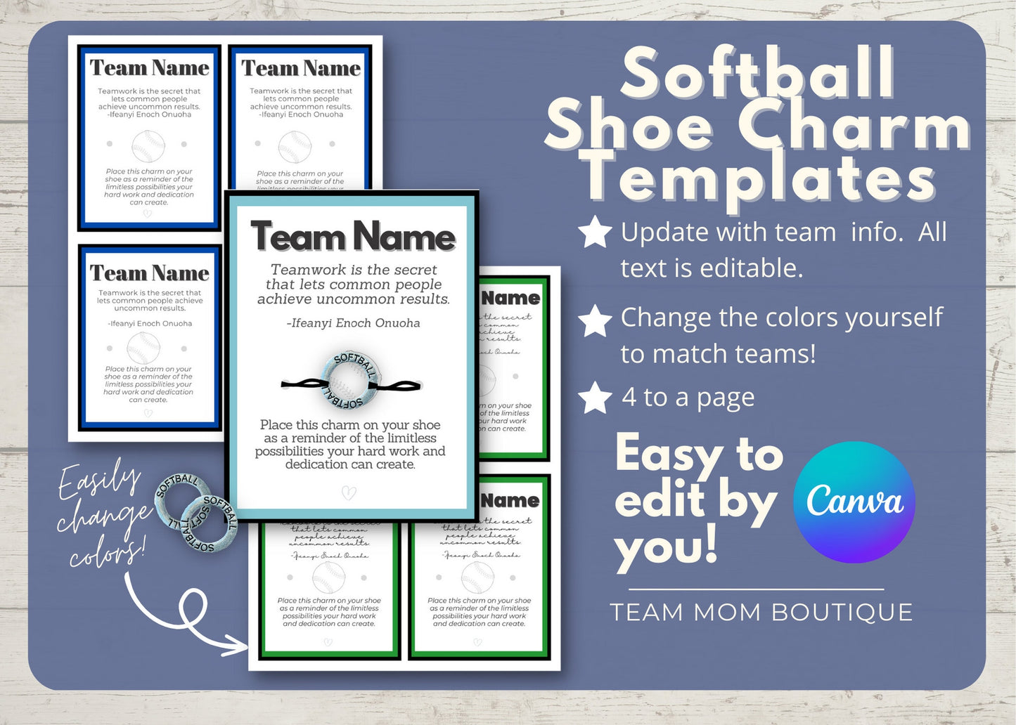 Softball Shoe Charm Tag| Editable Shoe Charm Tag | Softball Team Gift