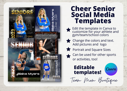 Cheer Senior Instagram Template | Cheer Senior Social Media Templates | Canva Template| Editable Social Media Template