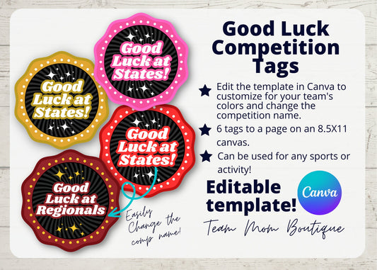 Good Luck Tags | Good Luck Printables | Competition Gifts| Editable Good Luck Tags