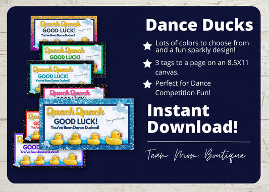 Dance Printables | Gift for Dance team | Dance Duck Tag | Dance Duck Good Luck Tag