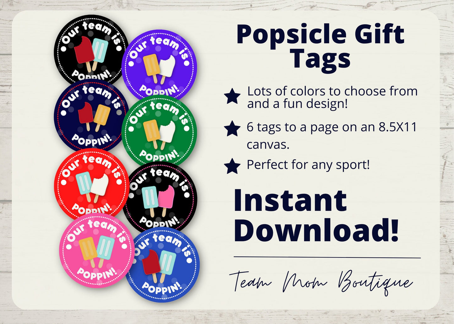 Cheer Printables | Team Gift Ideas | Our Team is Poppin |  Popsicle Gift Tag