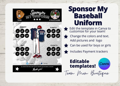 Baseball Fundraiser | Sponsor My Uniform |  Baseball Team Ideas