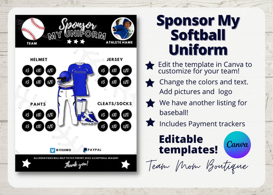 Softball Fundraiser | Sponsor My Softball Uniform | Softball Team Ideas| Editable Softball Template