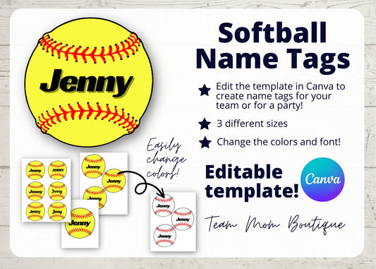 Softball Name Tags | Softball Printables | Softball Team Ideas | Softball Bag Tags