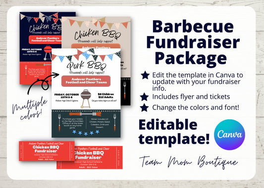 Barbecue Flyer and Ticket Template | Editable Fundraiser Template | Sports Fundraiser | Editable Fundraiser Ticket