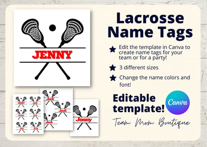 Lacrosse Name Tags | Lacrosse Printables | LacrosseTeam Ideas | Editable Lacrosse Tags