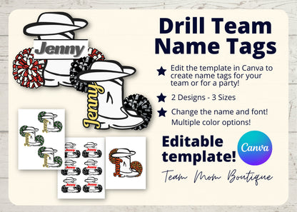 Drill Team Name Tags | Drill Team Printables | Drill Team Ideas | Editable Drill Team Tags