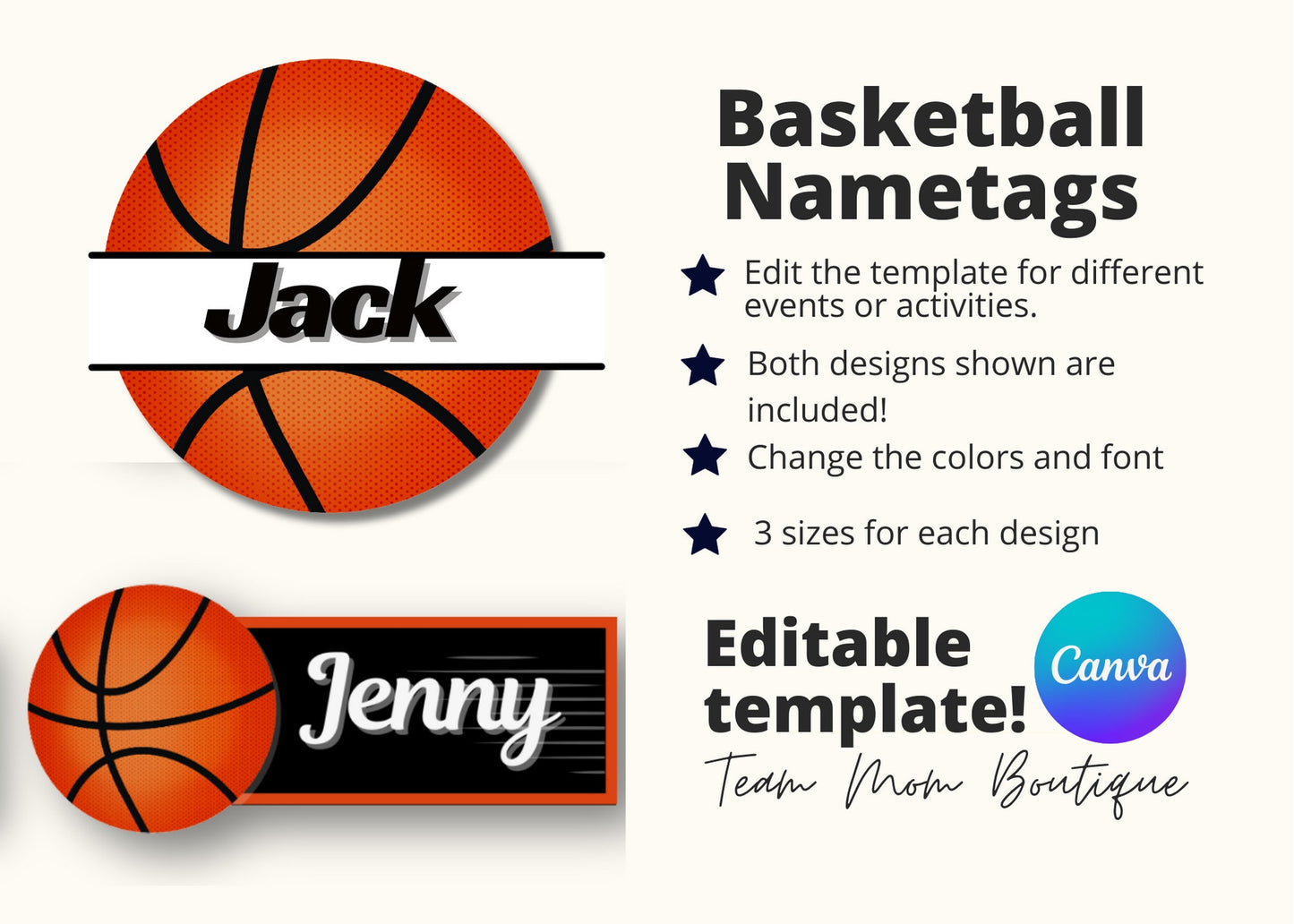 Customizable Basketball Name Tag Templates | Basketball Printables | Basketball Team Ideas | Basketball Gift Tags