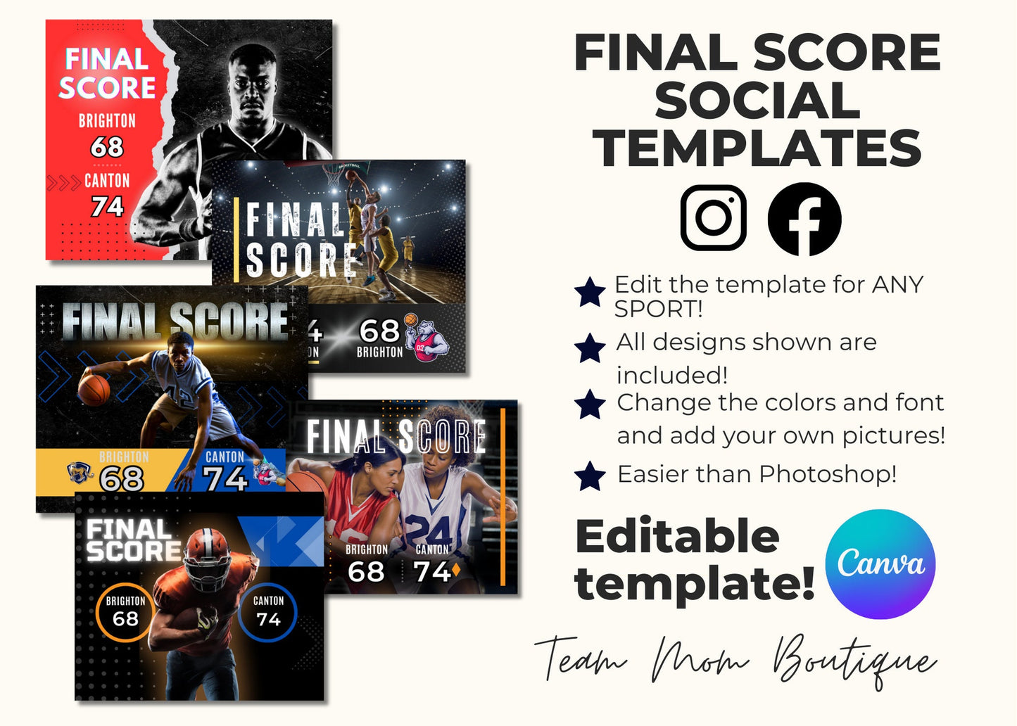 Final Score Social Media Template| Team Instagram Post| Final Score Facebook post