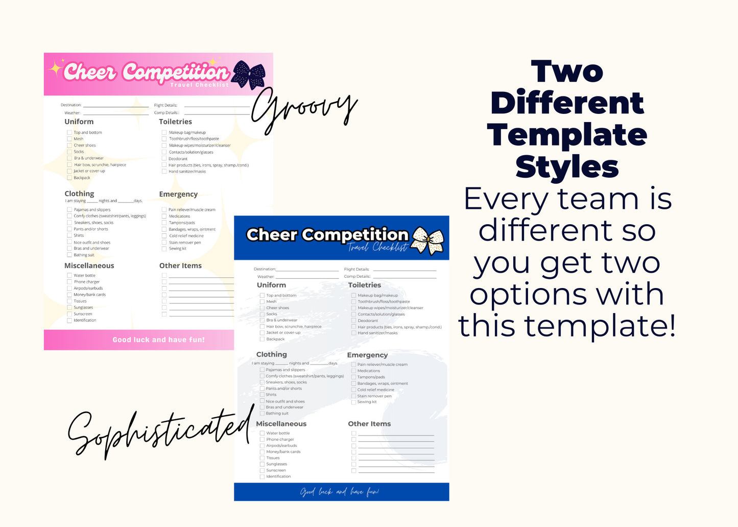 Editable Cheer Competition Checklist, Cheer Comp Packing List, Travel Checklist for Cheer