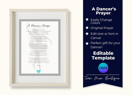 Dancer's Prayer, Customizable Dancer's Prayer Printable, Gift for Dancer